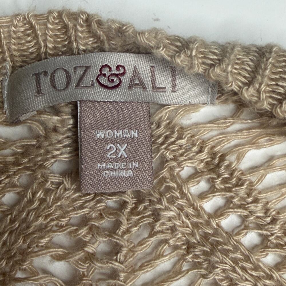 Roz & Ali Khaki Crochet Cardigan Sweater Plus Size 2X - Picture 4 of 6